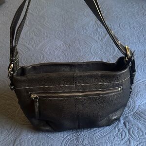 Coach Black Leather Shoulder Bag with Silver Accents